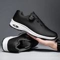 Black low-top mesh casual tennis shoes with cross shoulder straps and round toe design