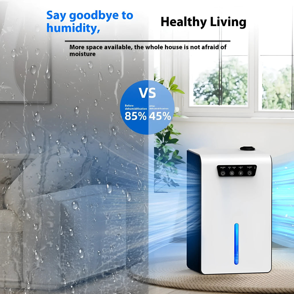 Milky white household dehumidifier for bedroom use with silent operation