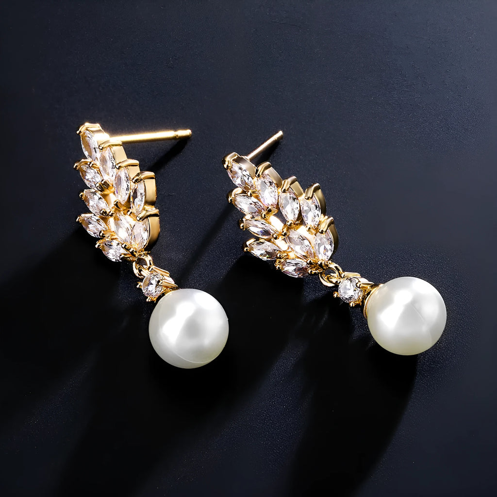 Geometric floral earrings with micro inlaid zircon in three plating options