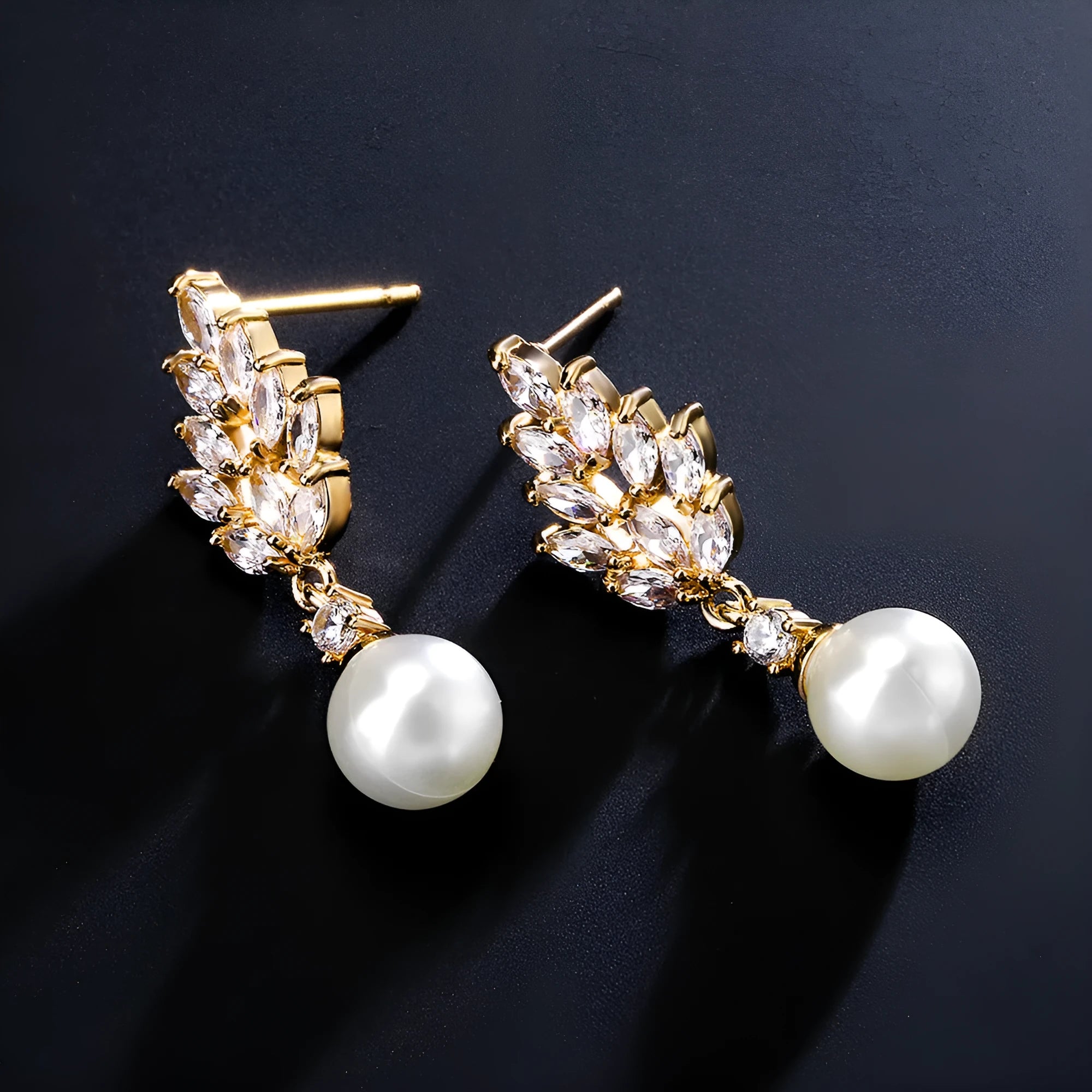 Geometric floral earrings with micro inlaid zircon in three plating options