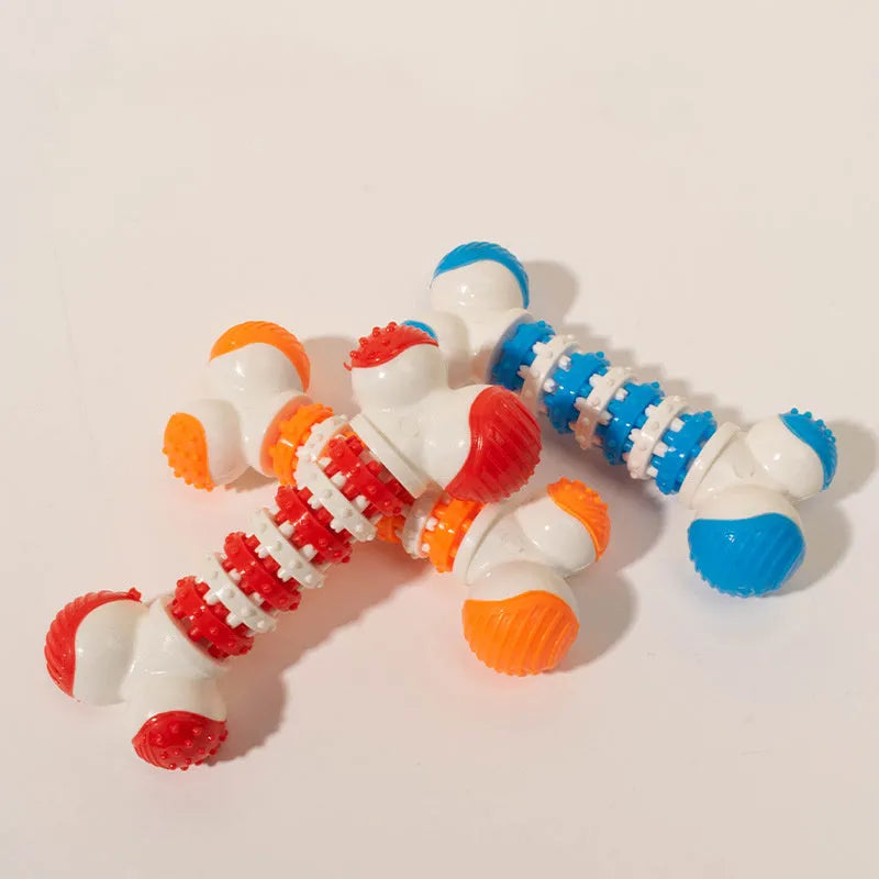 Blue bone-shaped interactive dog toy with treat compartment for small breed teething and chewing