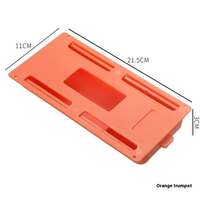 Adhesive plastic storage drawer with lid and internal grid divider for under-desk organisation