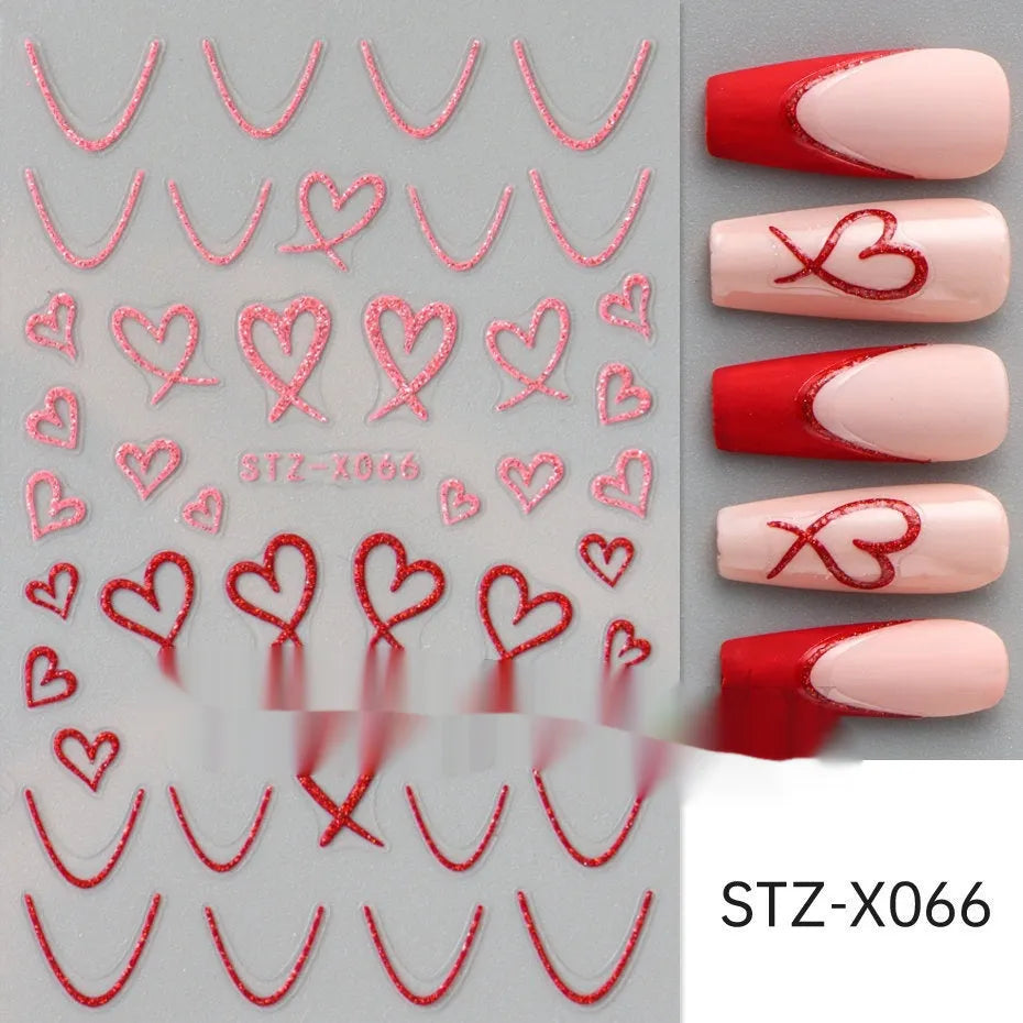 Sheet of black and silver stripe nail art stickers from a cartoon series for DIY manicures.