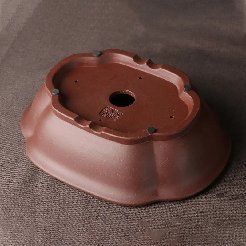 Handmade purple clay Chinese bonsai basin ceramic flower pot traditional plain style