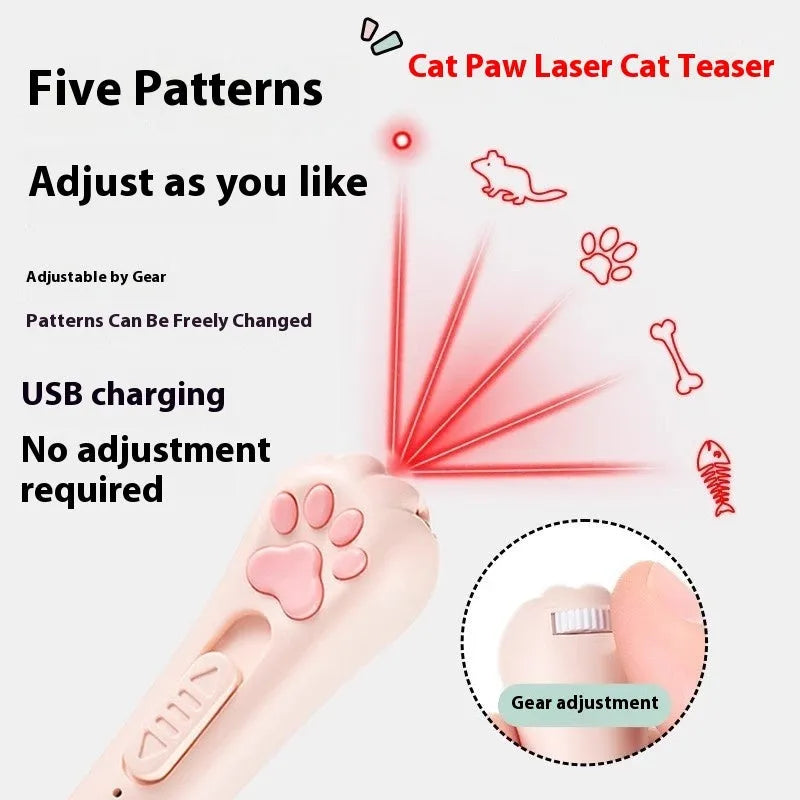 Cat teasing pen light toy with self-hi feature in cream white, pink or sky blue colour options