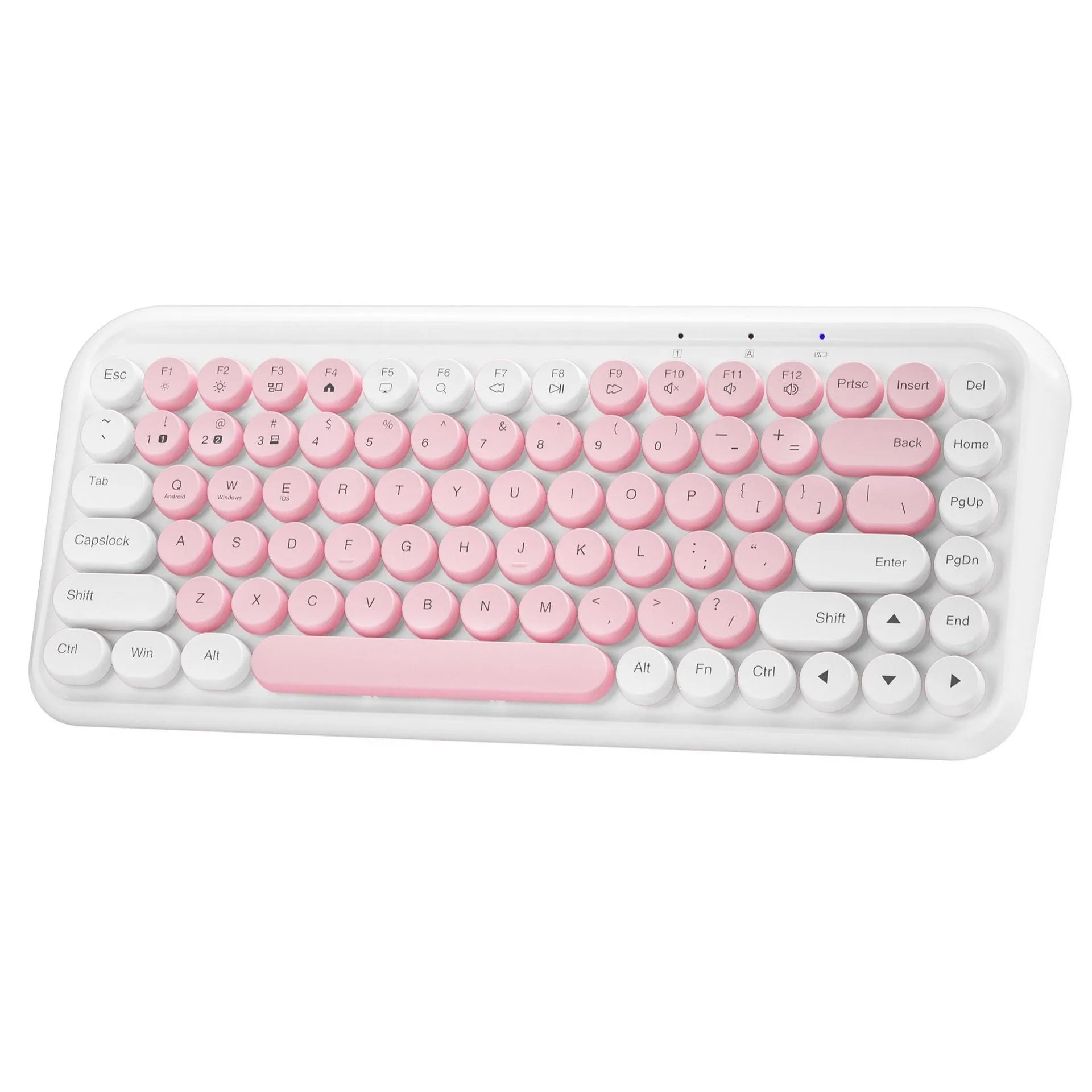 Pink Bluetooth wireless keyboard with 84 keys showing compact design and crater architecture switches