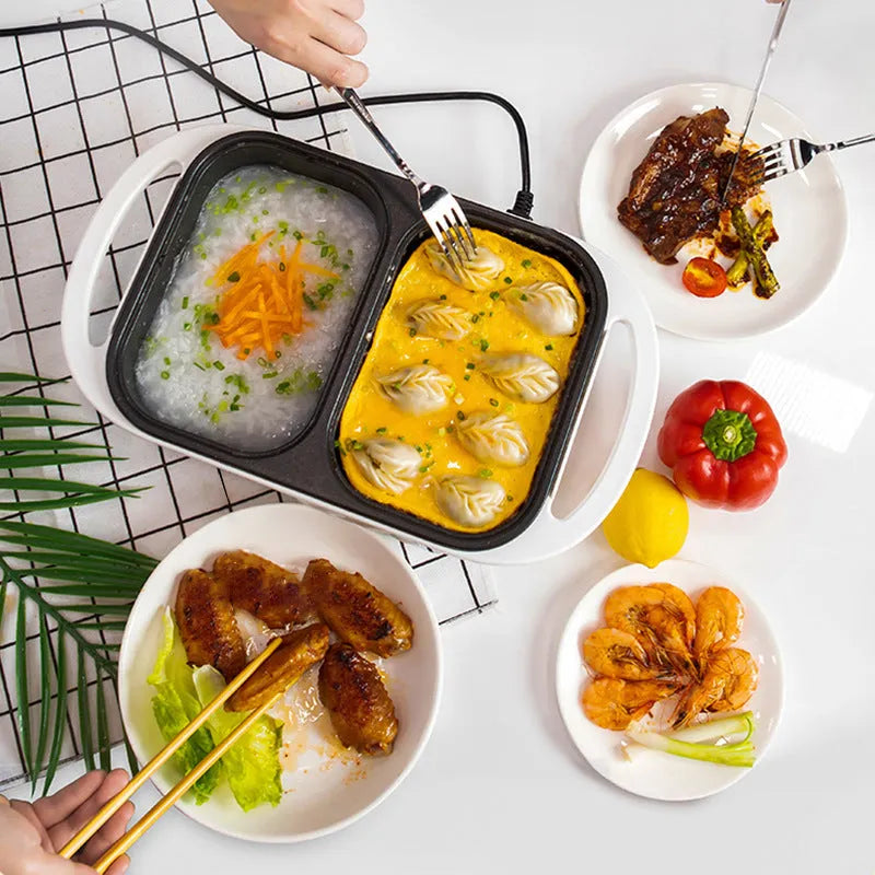 White or green household electric hot pot with 1300W power rating for 2-3 person capacity