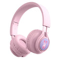 Wireless children's headphones with RGB lights and bunny ears in purple and pink colours
