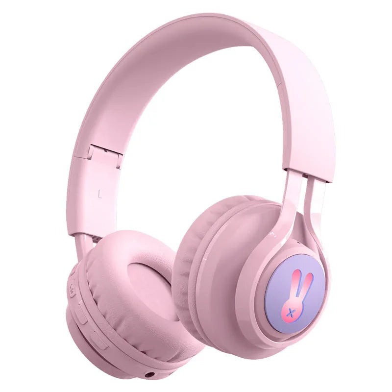 Wireless children's headphones with RGB lights and bunny ears in purple and pink colours