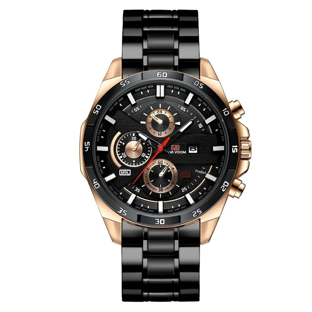 Men's waterproof quartz watch with calendar function in multiple colour options