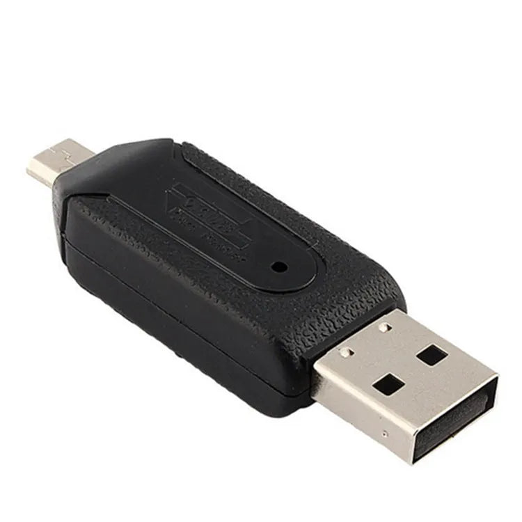 USB 2.0 OTG card reader for SD and TF memory cards in white, pink, green, blue, and black colours