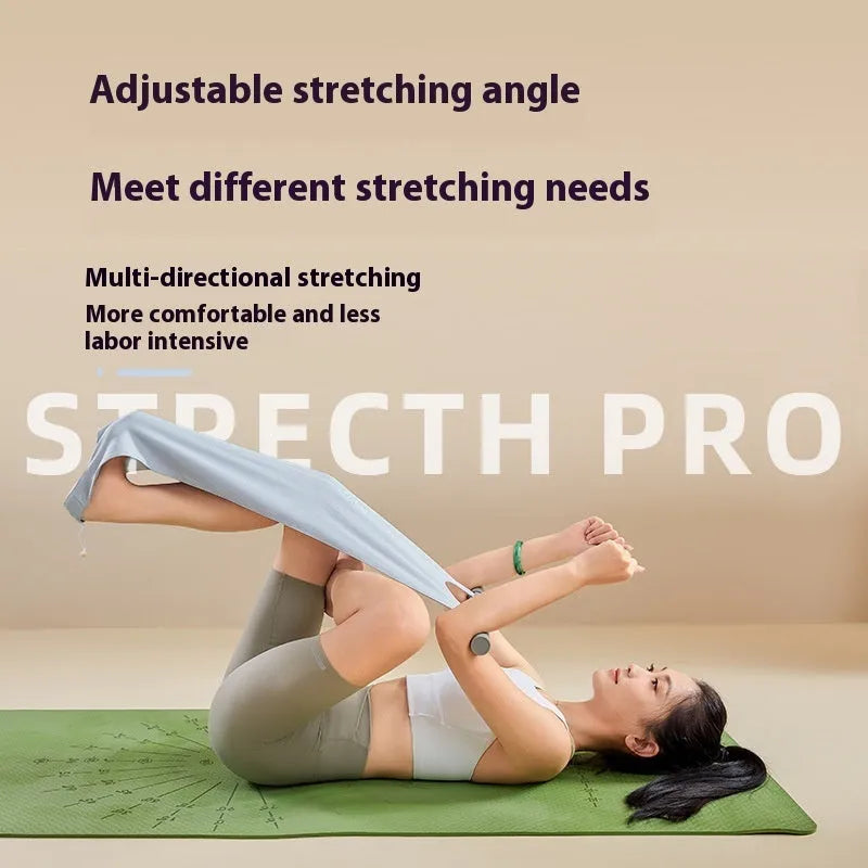 Grey and pink yoga multi-function stretching tool for shoulders, back and hips.