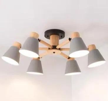 Nordic macaron ceiling pendant lamp with ironwood frame in multiple head configurations