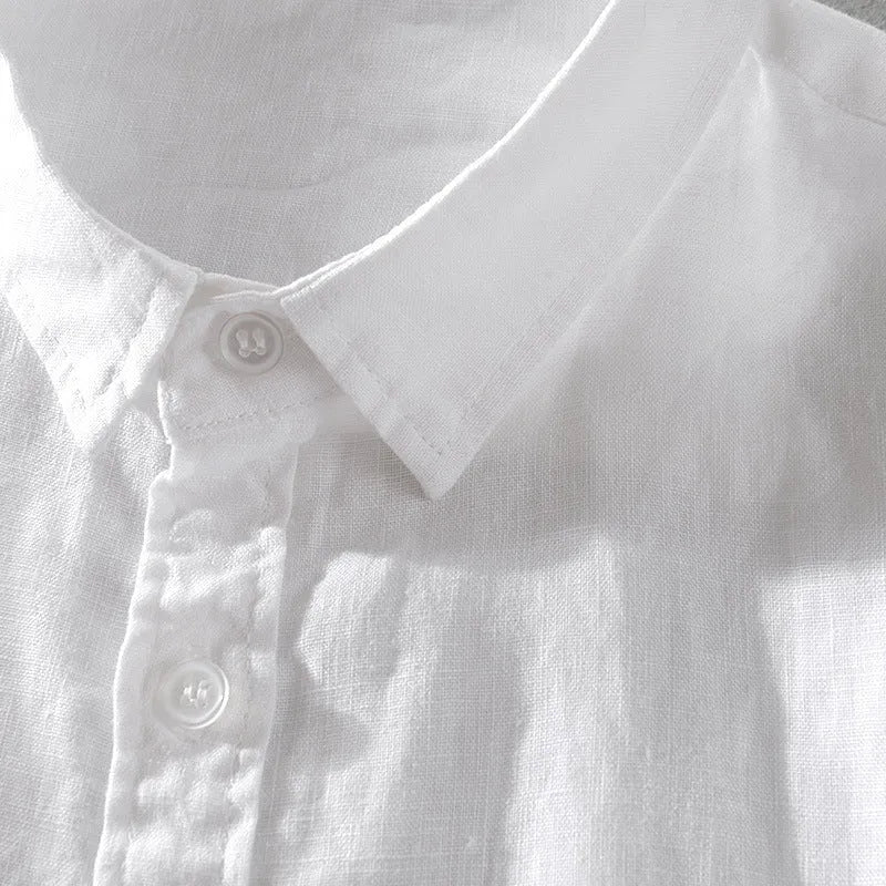 Men's short sleeve linen shirt in loose fit with solid colour options including army green and fluorescent green