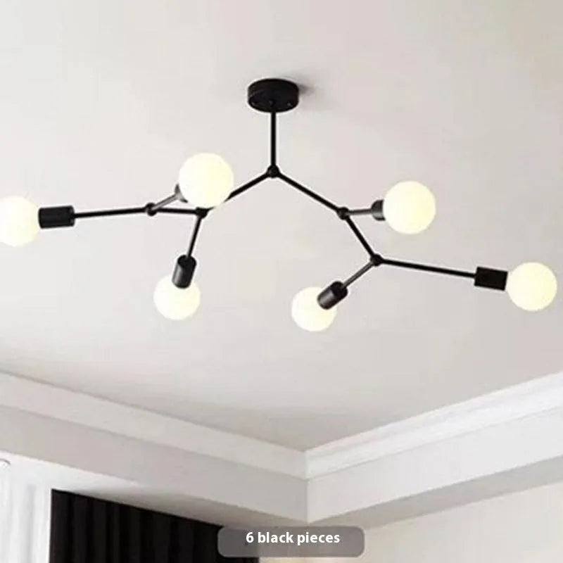 Iron Nordic style chandelier ceiling lamp with multiple light heads in black or white finish