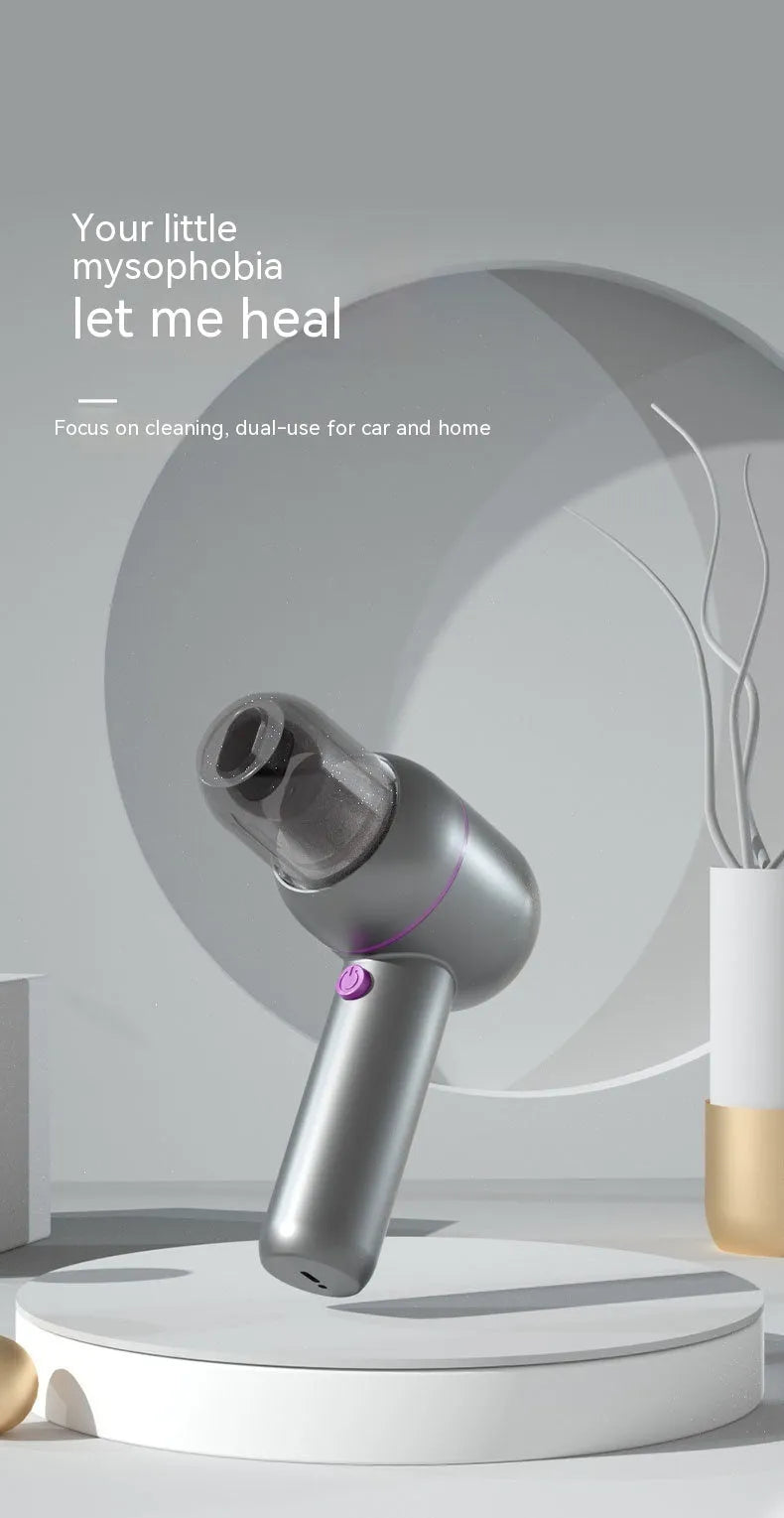 XC-06-grey portable car cleaner with rechargeable battery, brush nozzle and extended suction nozzle