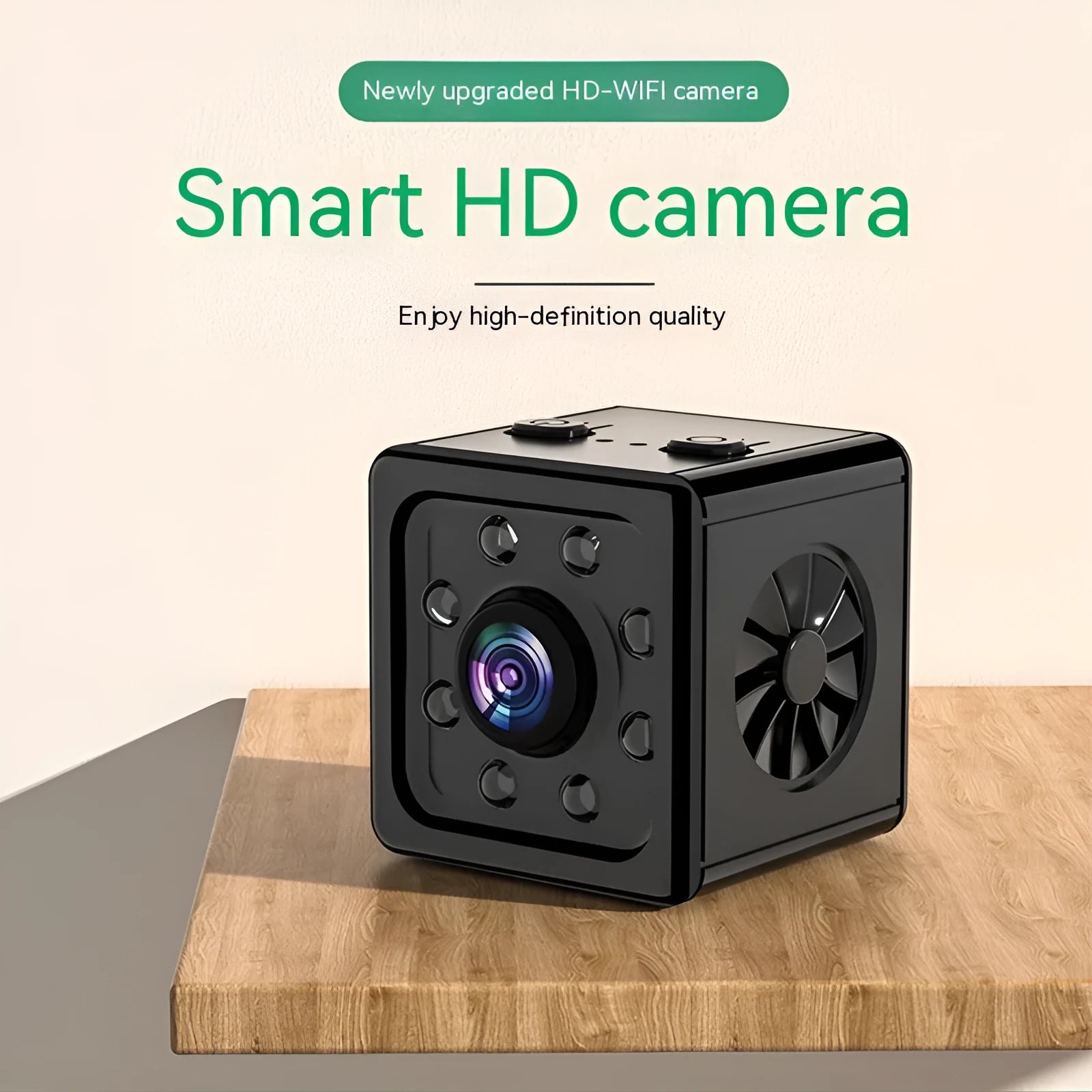 Black cubic K13 remote network sports HD camera with bracket on a white background.