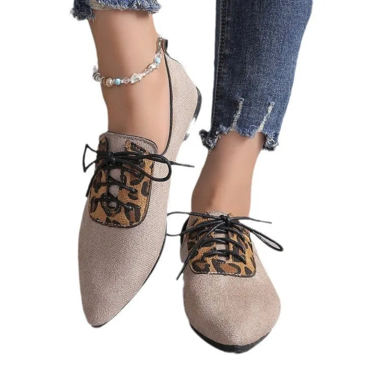 Beige leopard print pointed toe pumps for women in plus sizes 36-43