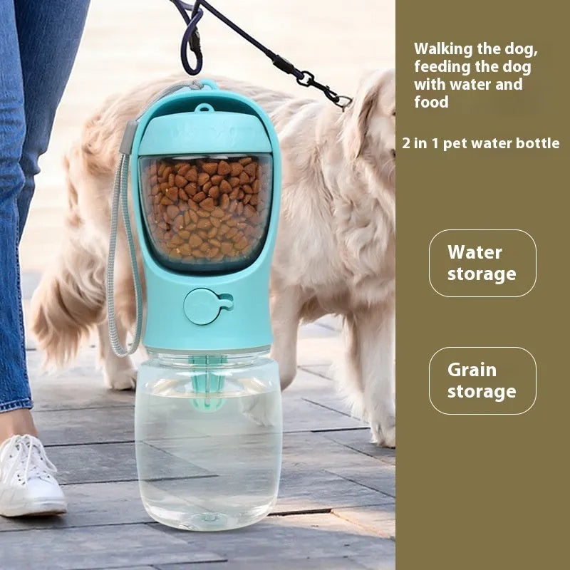 Blue dual-use portable dog water cup with split water grain design for outdoor hydration