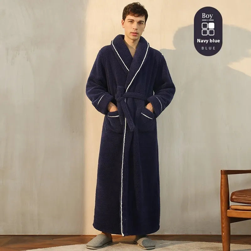 Thickened winter couple's bathrobe in Angola red flannel with European style cut and plus size options
