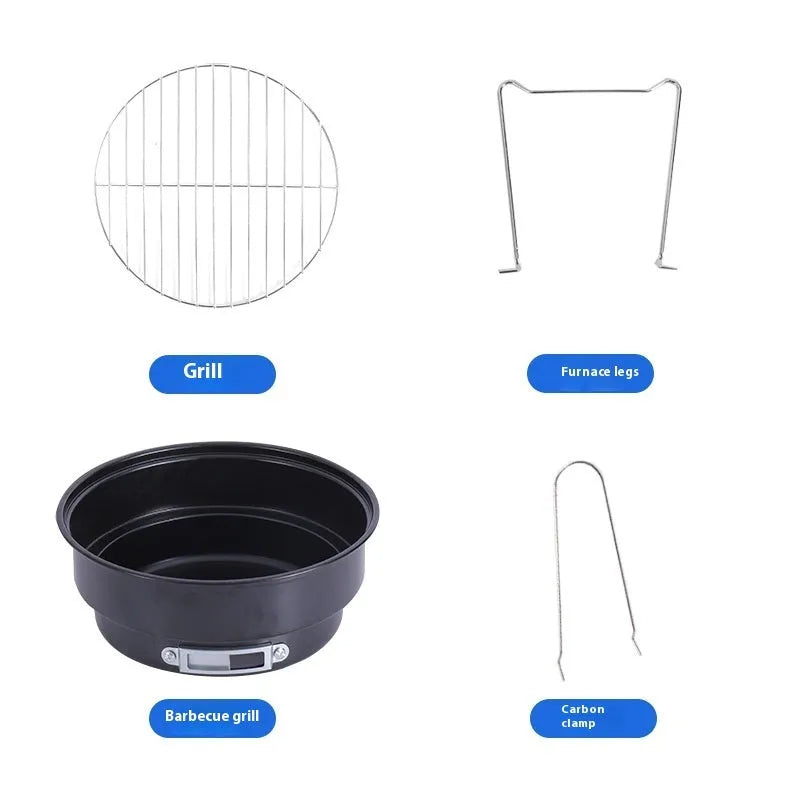 Small outdoor folding round ice stove with barbecue grill and accessories for 1-2 people