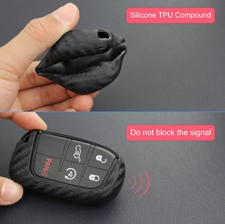 Silicone car key case with carbon fibre design for Dodge Chrysler Fiat remote keys