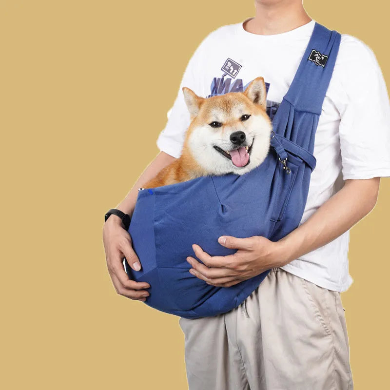 Large folding cat messenger backpack in multiple colours, shown with sturdy shoulder strap.