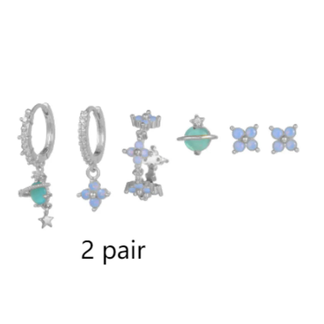 Japanese Korean style floral stud earrings with zircon mosaic in gold or silver colour