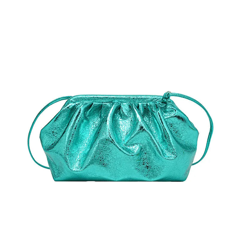 Rose Red PU leather shell-shaped crossbody bag with hair clip strap and multiple interior pockets.