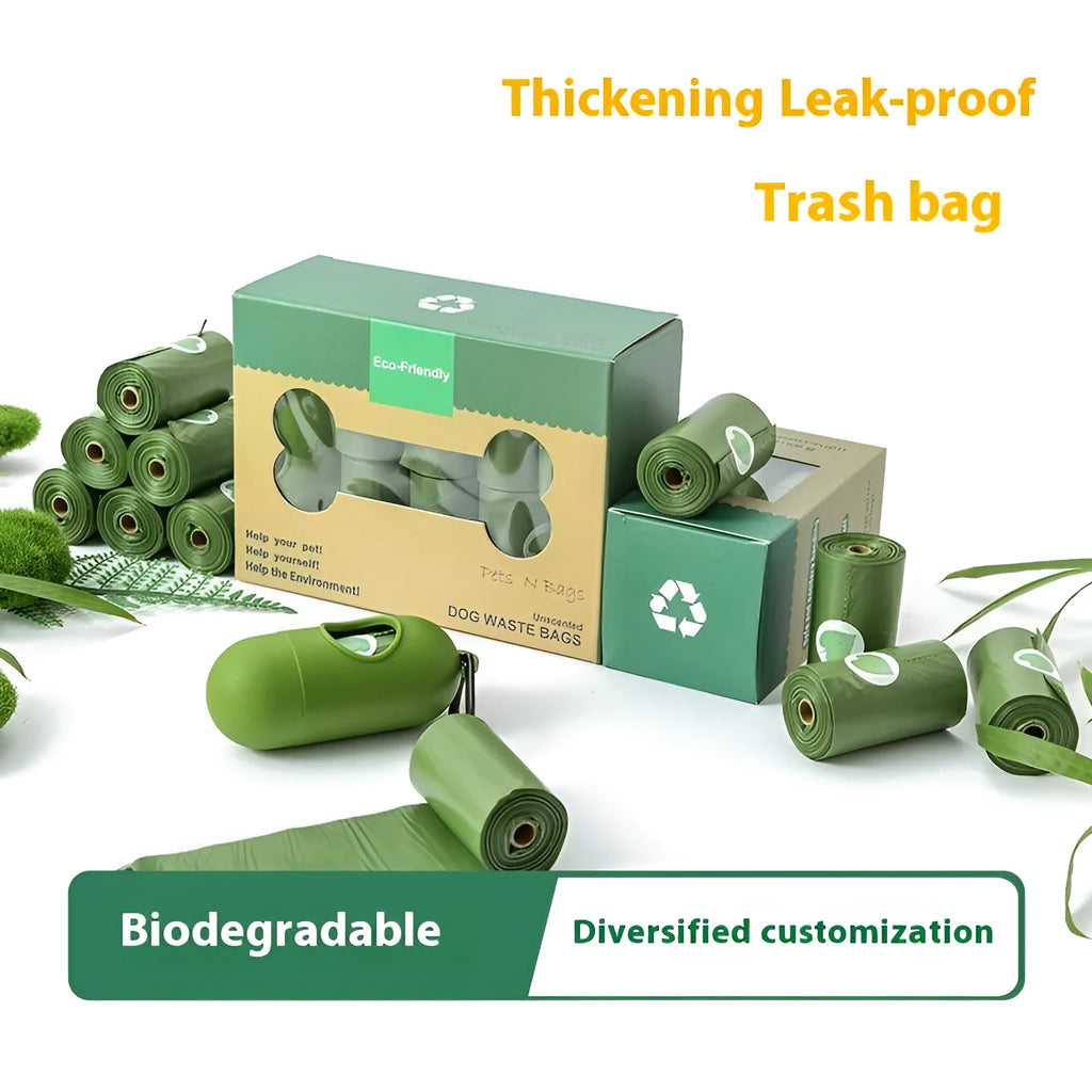 EPI degradable pet waste bag roll and dispenser in green colour