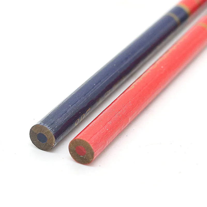 Red and blue two-colour carpenter's pencils with round wooden shells, pack of 10 pieces