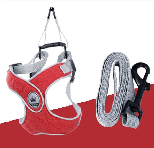 Adjustable reflective dog harness vest in breathable mesh material with metal control ring