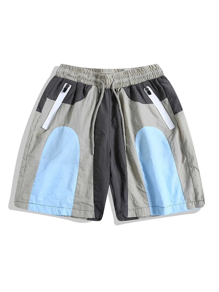 Blue loose-fit men's quick-drying outdoor sports shorts with a fly opening.