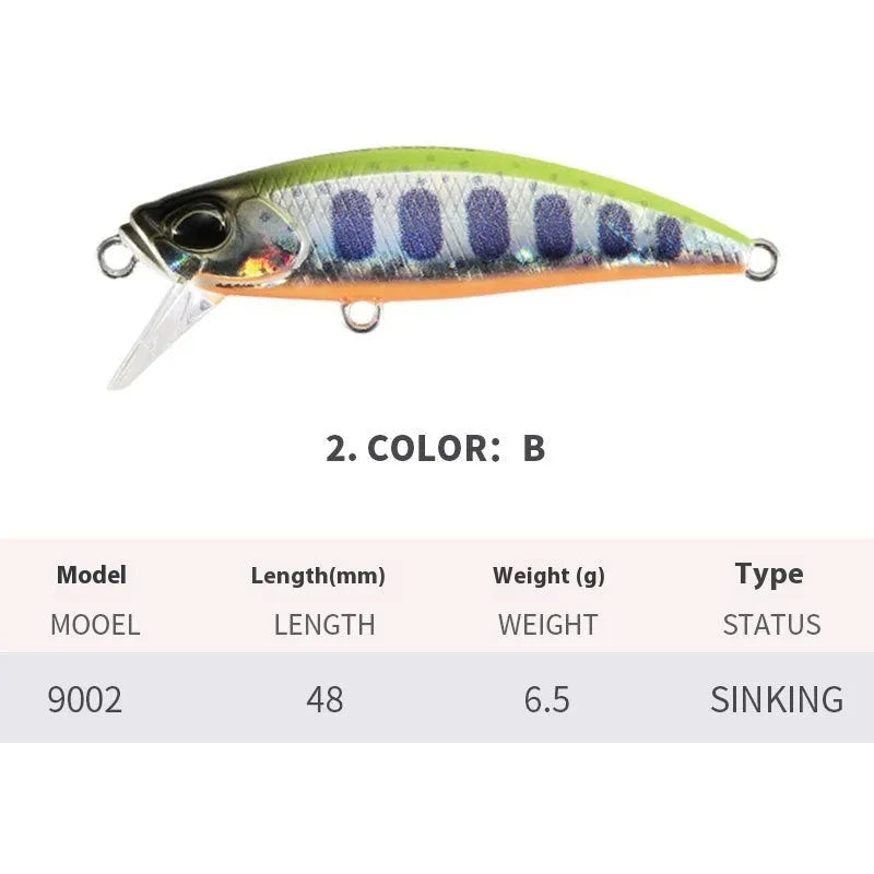 Japanese submerged mino fishing lure 48mm length for mandarin fish and snakehead in multiple colour options