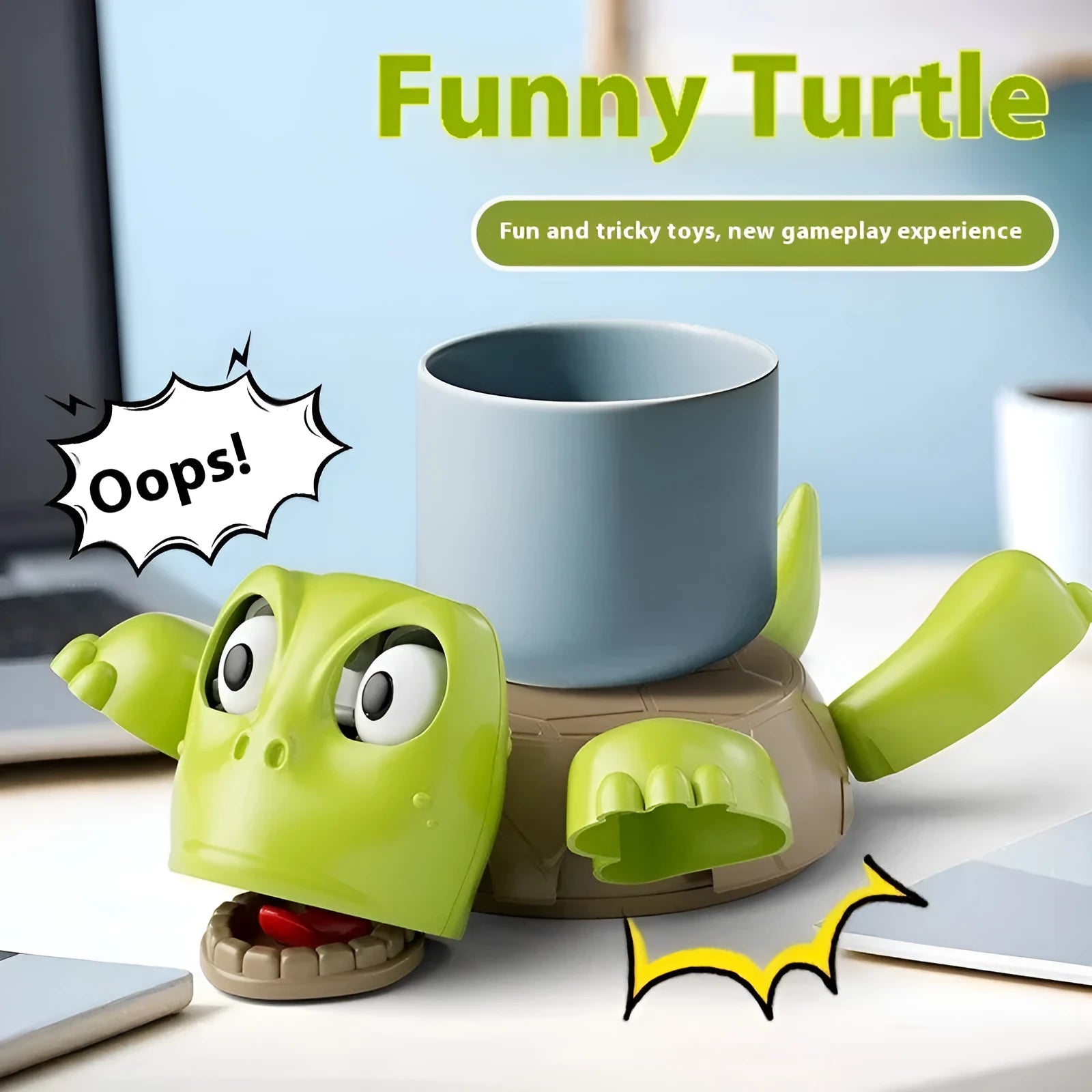 Turtle-shaped ABS plastic coaster in light green, dark green, wheat starch, and yellow colour options.