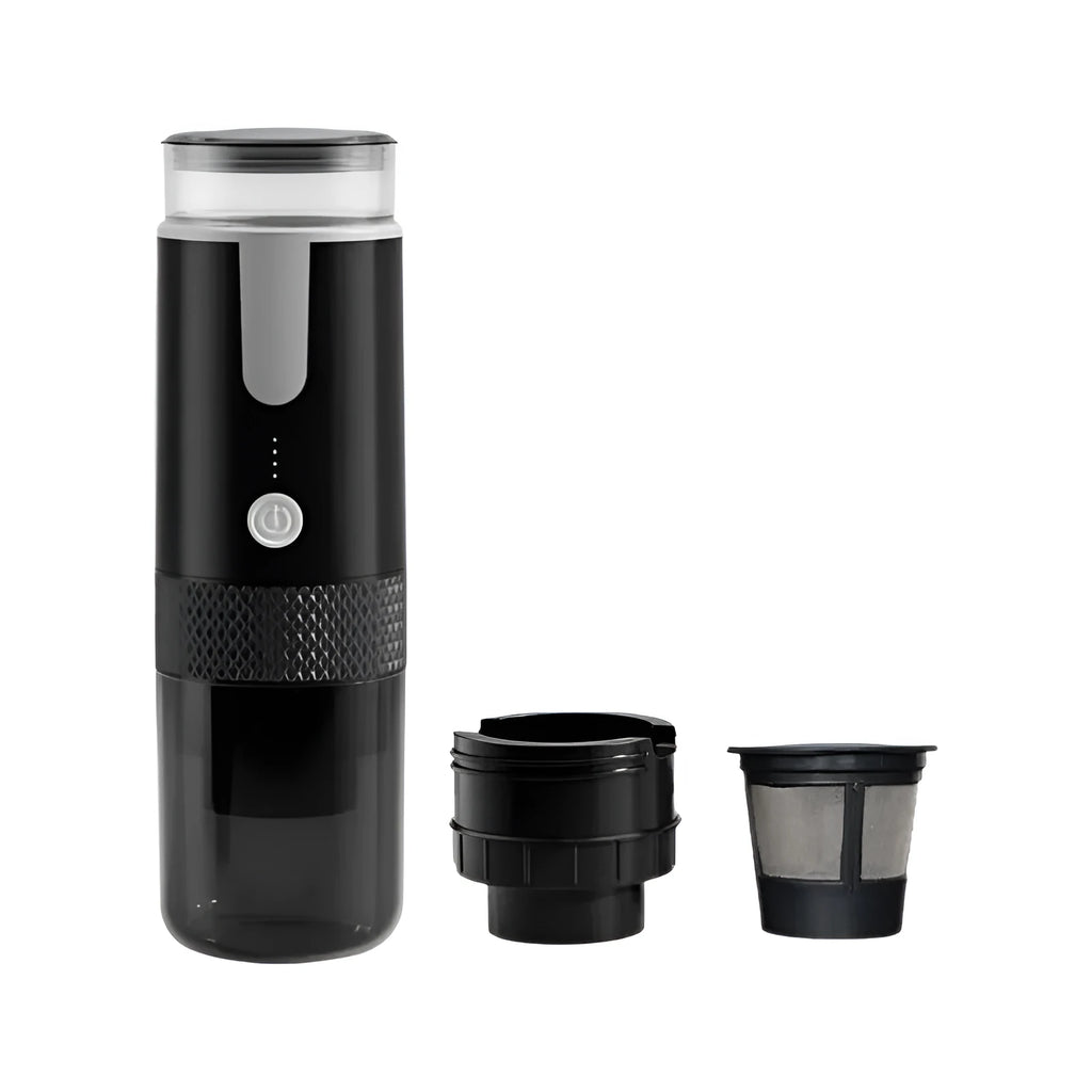 Black portable wireless coffee machine for K-Cup capsules with car charger compatibility