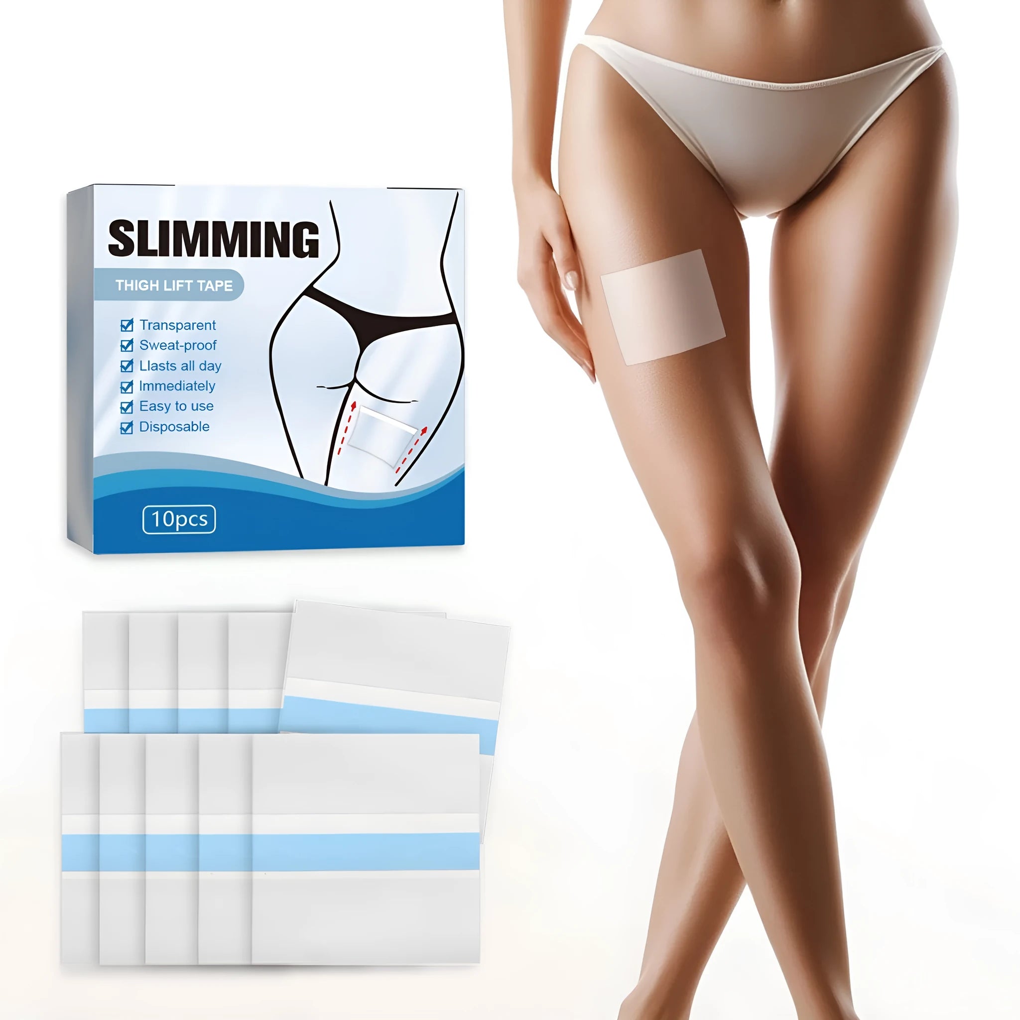 Box of 10 non-standard slimming body shaping adhesive patches, 12 cm square.