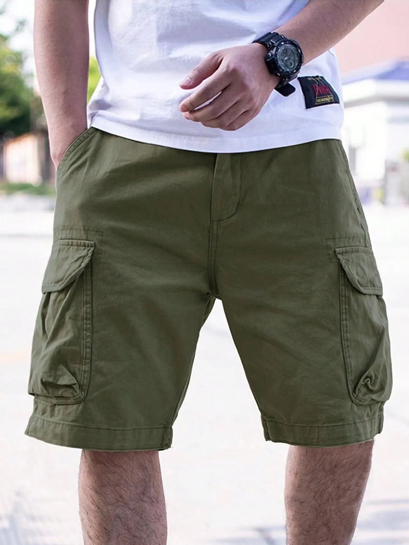 Men's cotton blend workwear shorts with micro-elastic stretch in loose fit for summer