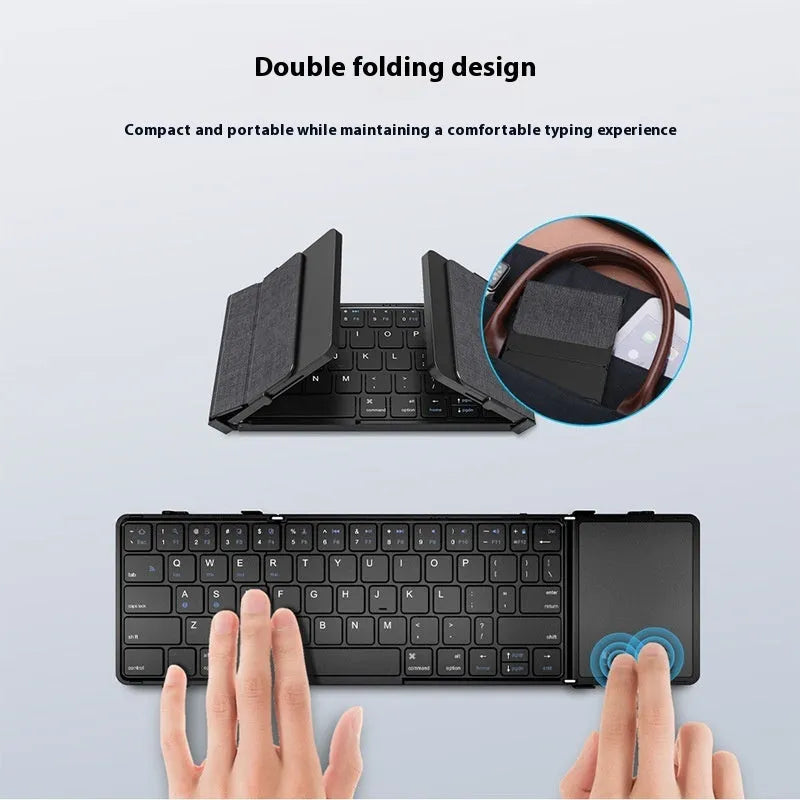 Black folding Bluetooth keyboard for mobile devices with compact dimensions