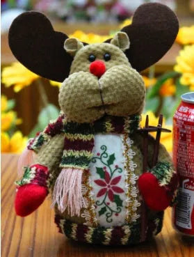 Flannel Christmas decorations set showing Snowman, Old Man, and Elk figures each measuring 18cm by 13cm in red, green, and white