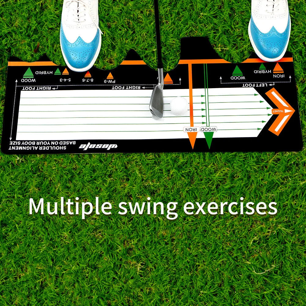 Black neoprene golf swing stance auxiliary training pad for posture correction.