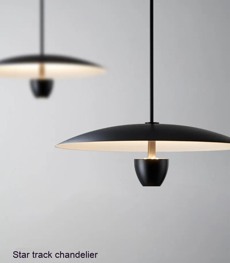Black modern minimalist chandelier with warm light, 400mm size