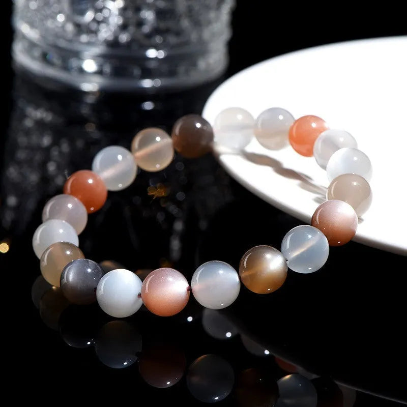 Natural colourful moonlight duobao moonstone bracelet with 8mm single circle beads