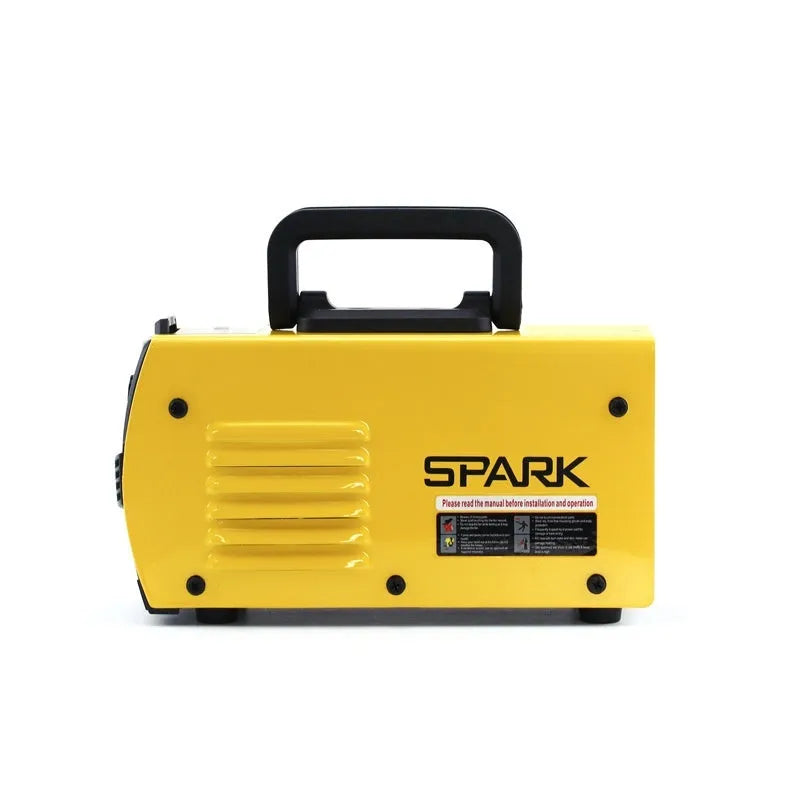 MMA-200MIN DC welding machine with welding tongs, clamp, face shield, and brush hangers on workbench