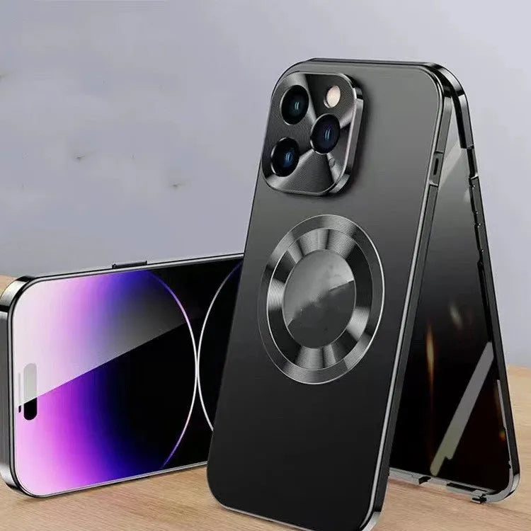 Magnetic iPhone case with anti-peep metal clip in black, blue, gold, purple and silver colour options