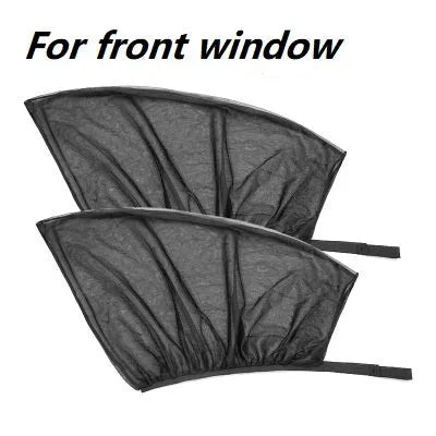 Car side window sunshade mesh covers installed on vehicle front and rear windows