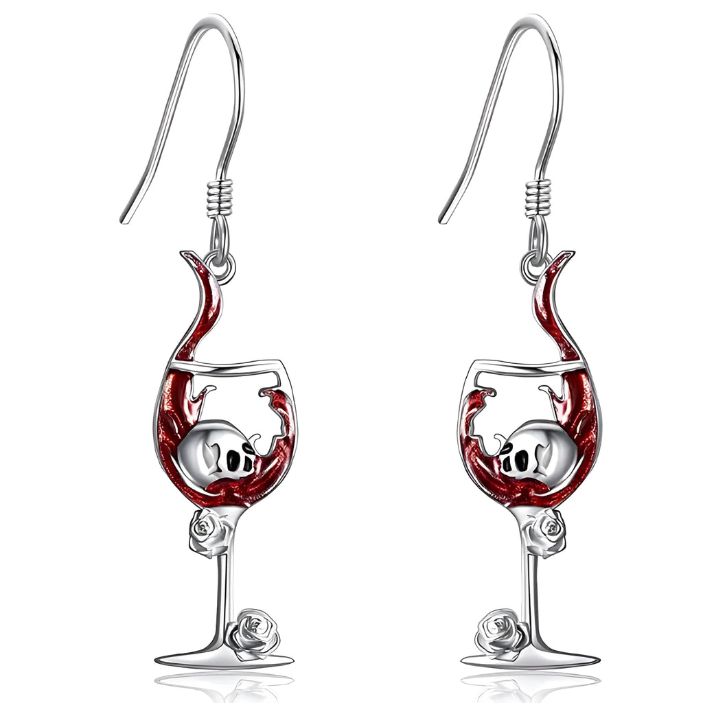 Zinc alloy Halloween earrings with geometric skull and wine glass design, electroplated metallic finish