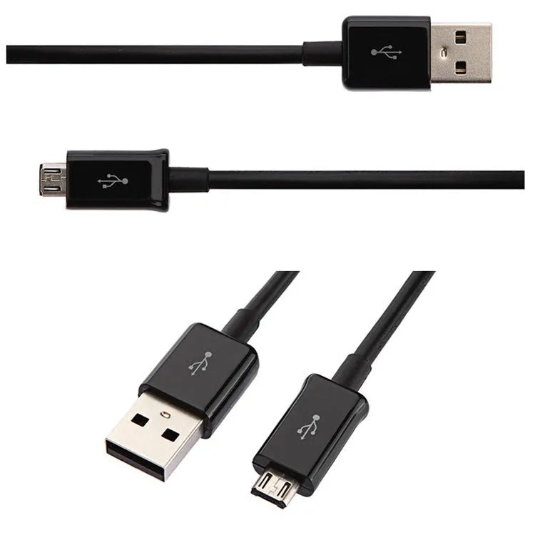 Black and white Android Micro USB data cable with 1 metre length for charging and data transfer