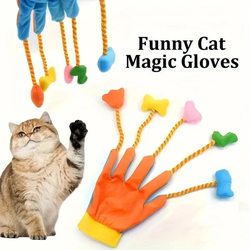 Yellow blue plush cat toy with bell and magic glove design measuring 40cm