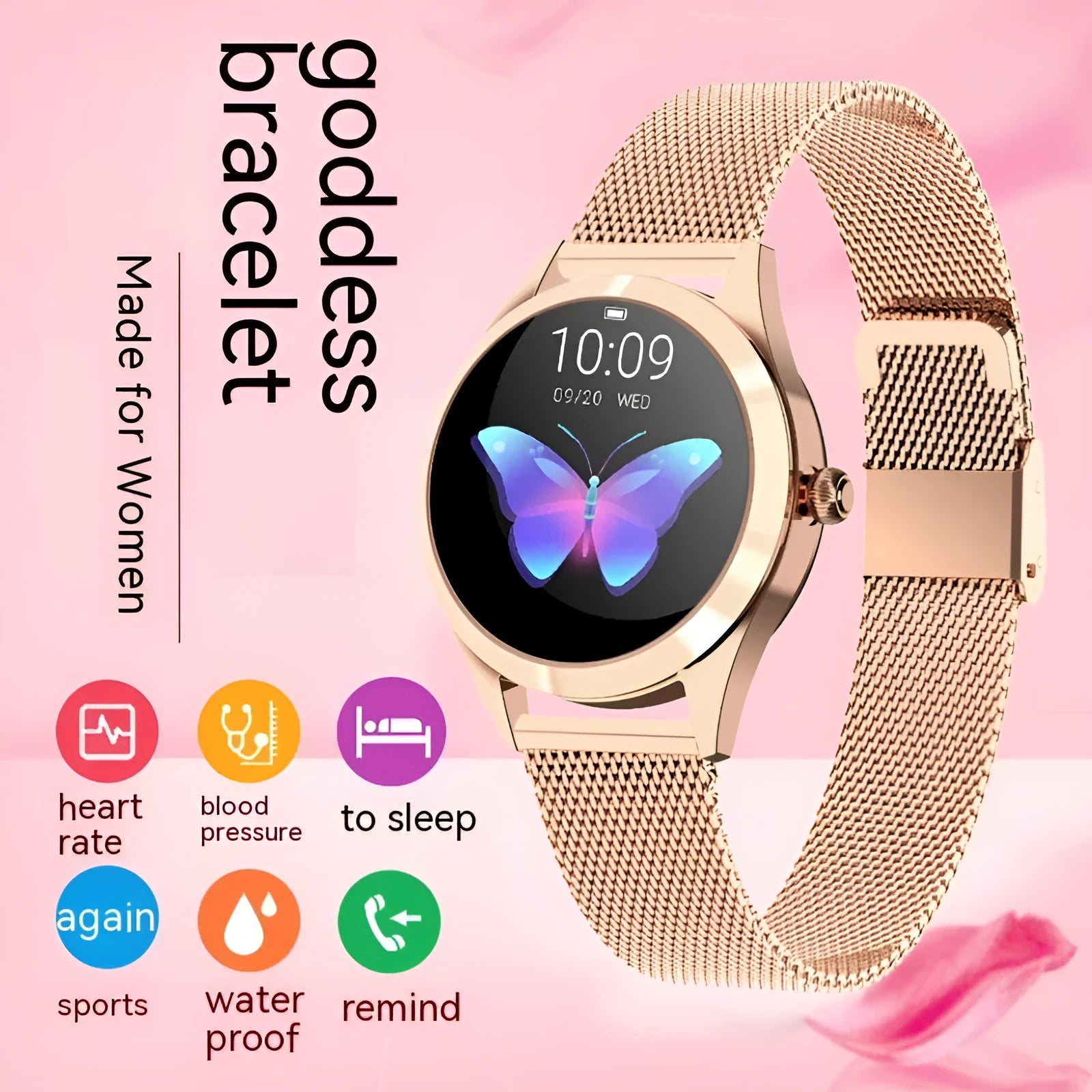 Women's sports smartwatch with heart rate monitoring on wrist showing black colour option